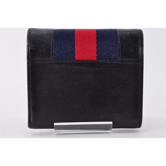 GUCCI Sherry Line Belt Clasp Tri-Fold Wallet Canvas Leather Used Unisex - Picture 2 of 11